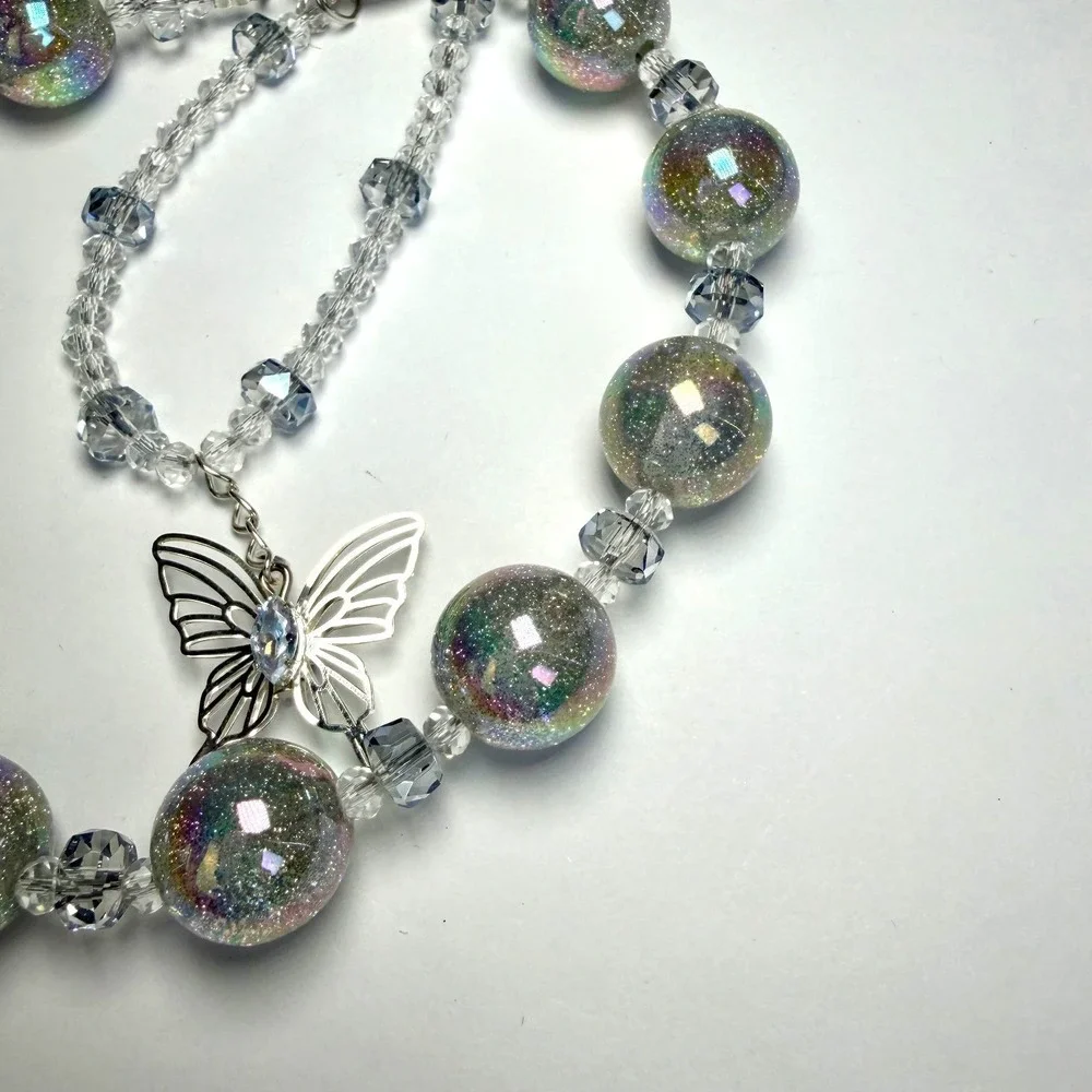 Fairycore‎ Iridescent Glitter Butterfly Beaded Bag Charm Keychain Y2K Whimsical